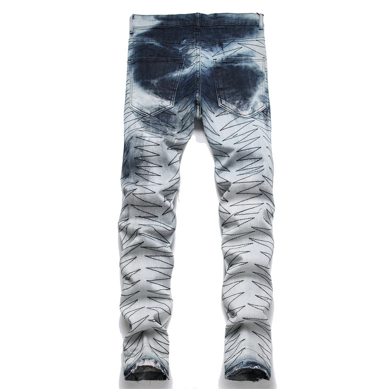 Новинка 2024 модные мужские джинсы с вышивкой в стиле панк рваные зауженные