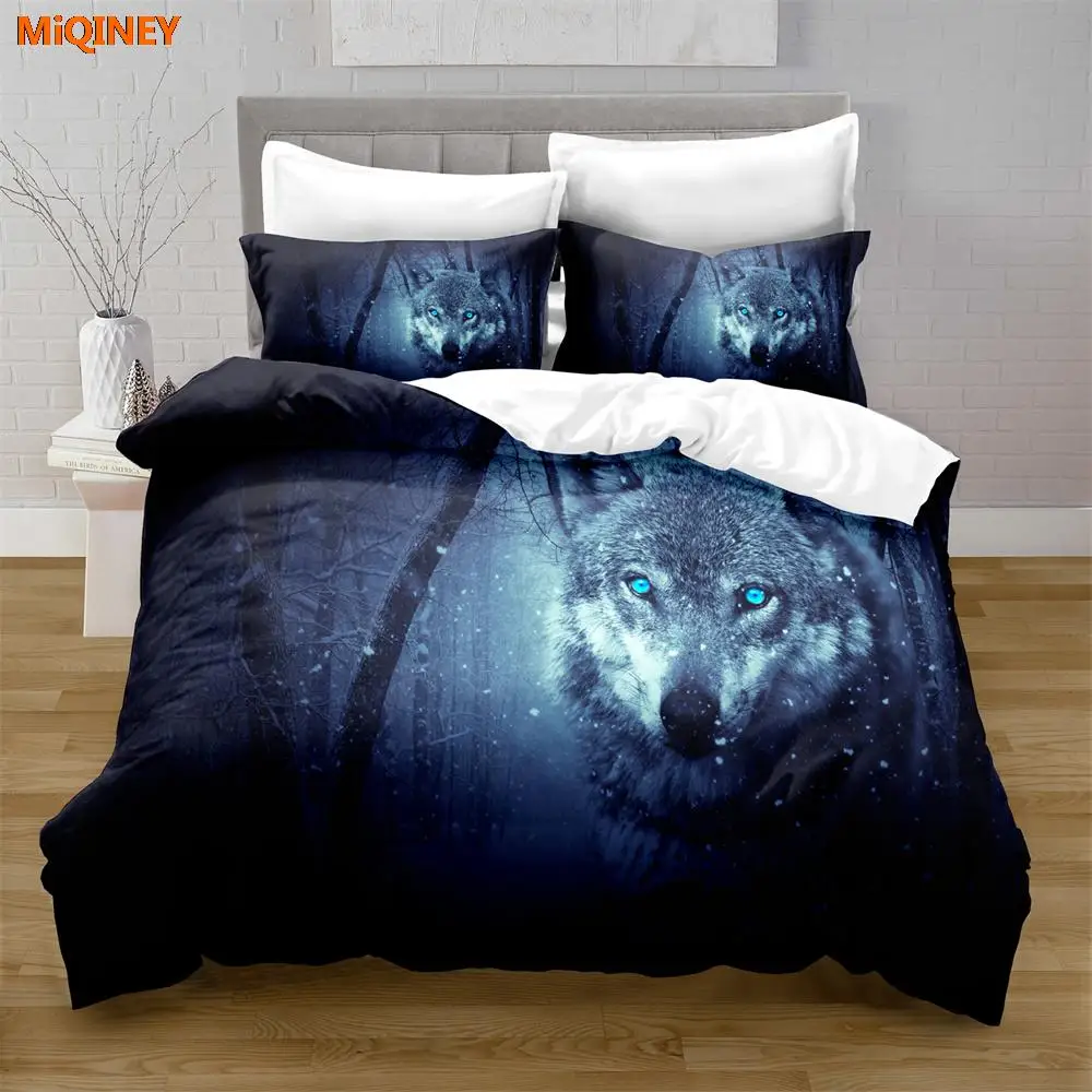 

MiQINEY Home Textiles Printed Wolf Bedding Quilt Cover & Pillowcase 2/3PCS US/AE/UE Full Size Queen Bedding Set