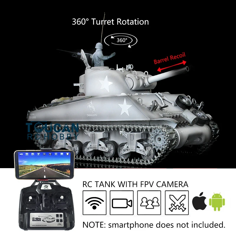 

HENG LONG 1/16 Snow 7.0 M4A3 Sherman FPV Radio-Controlled Tank Toucan 3898 360° Turret Barrel Recoil Toys for Adults TH17699