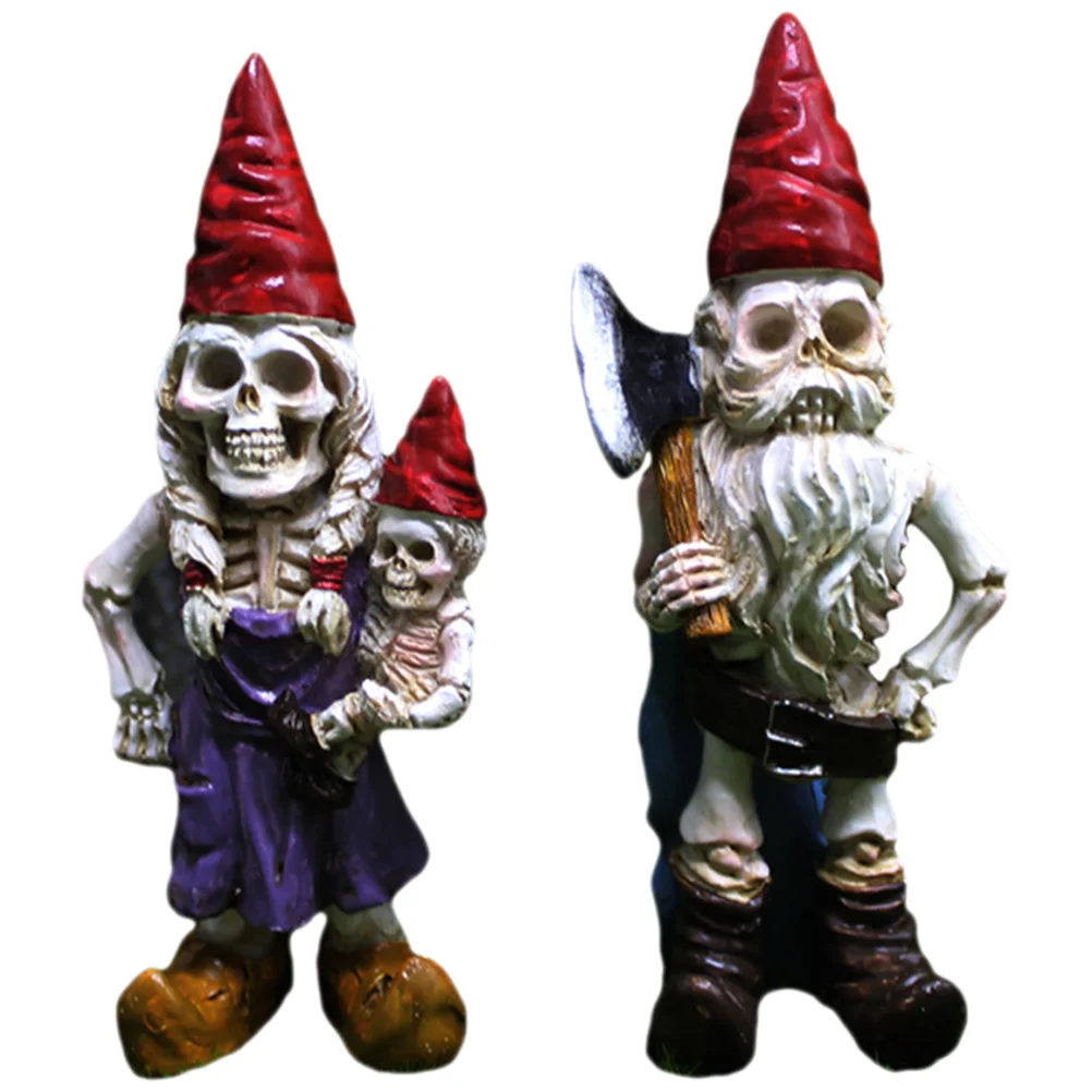 

2 Pcs Desk Gnome Sculpture Gnome Statue Outdoor Garden Standing Figure Resin Cake Topper Halloween decoration