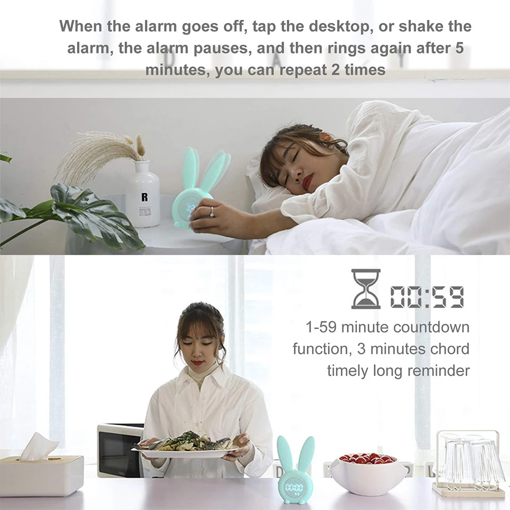 

Digital Alarm Clock Induction Small Alarm Clock USB Clock With Night LightRabbit Sound Induction Timer Alarm Clock Creative LED