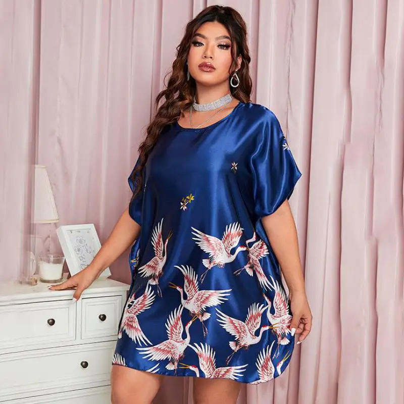 

Oversize XL-5XL O-Neck Nightgown Loose Women Short Sleepwear Print Home Dressing Gown Loungewear Summer Nightwear Lingerie