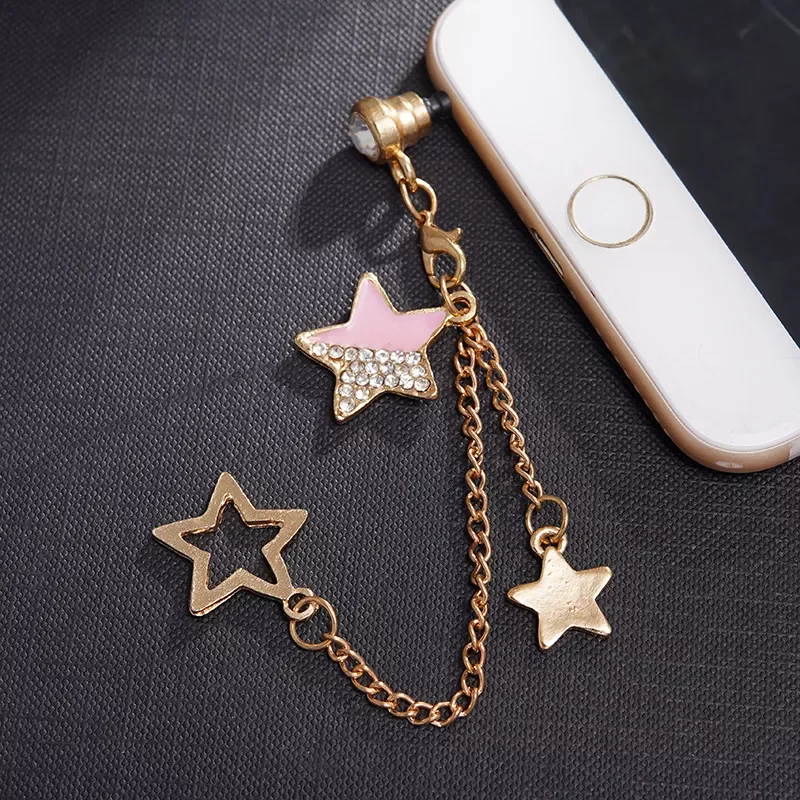 

Star Anti Dust Plug Pendant Chain 3.5mm Universal Mobile Phone Earphones Jack Dustproof Cover Stopper Cap For iPhone