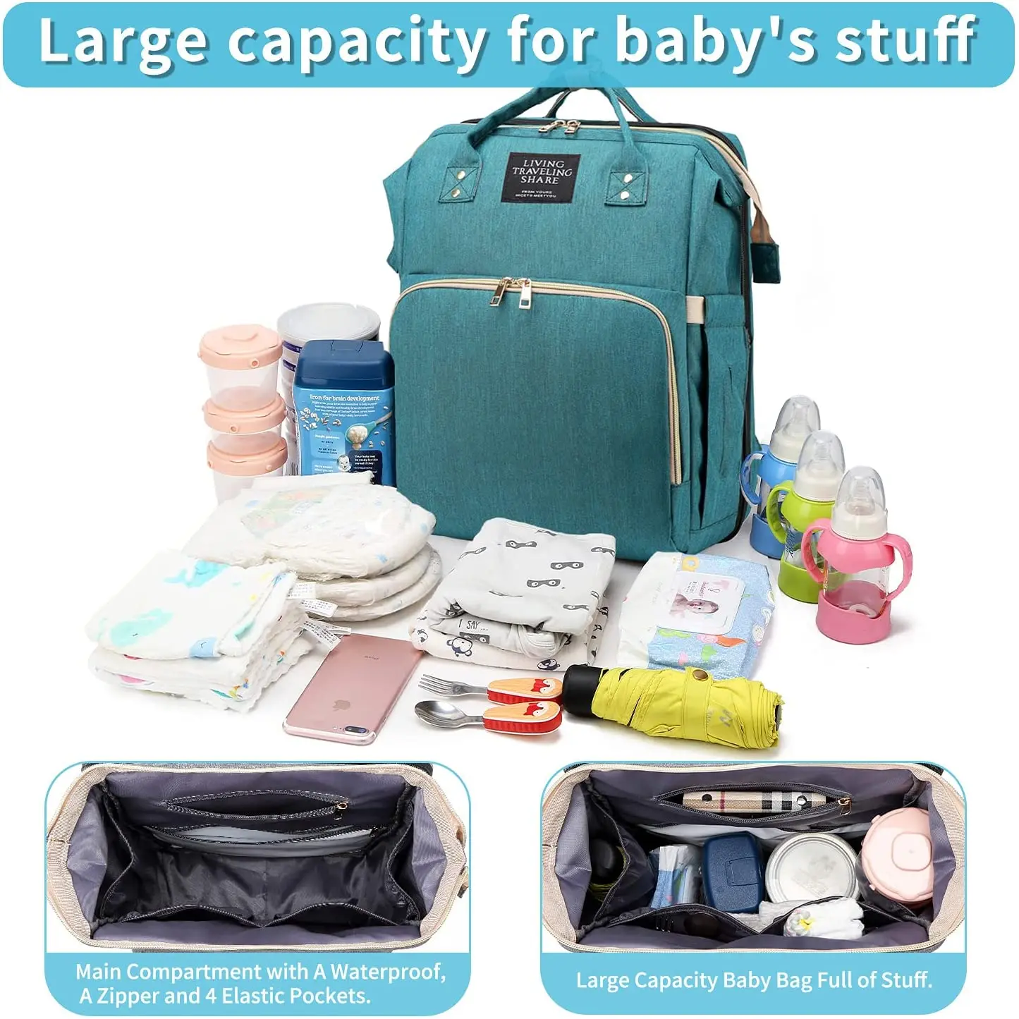 Usb Diaper Bag for Baby Boys Girls Backpack with Changing Station Foldable Travel Bed Large Capacity Waterproof | Мать и ребенок