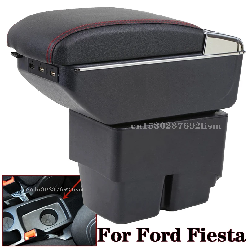 Armrest Box For Ford Fiesta mk7 2009-2017 Central Store Content With Retractable Cup Hole Large Space Dual Layer USB Charging