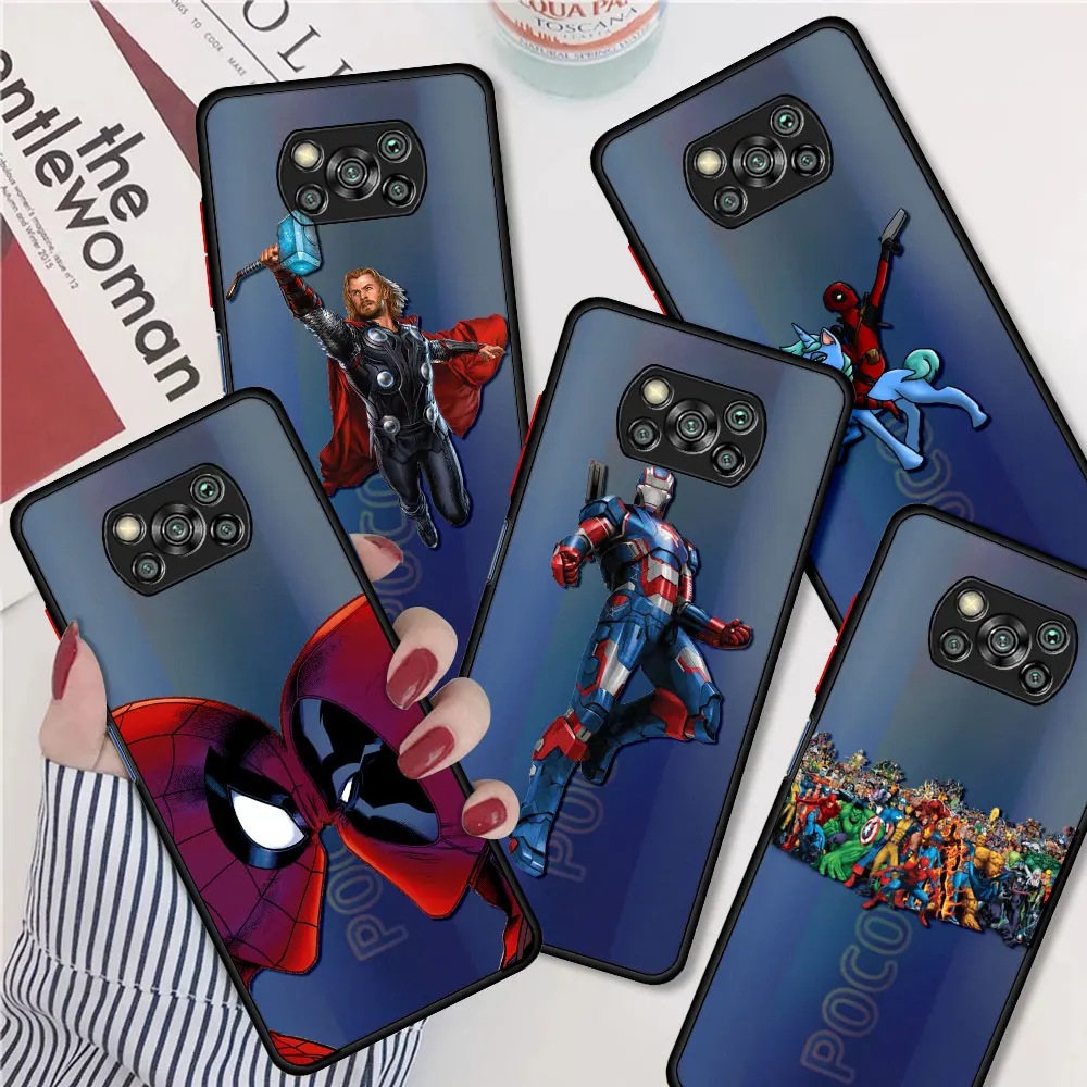 

Waterproof Case For Xiaomi Mi Poco X3 NFC 11 Lite 12 10T Pro Matte Phone Funda M3 F3 11T Note 10 F1 Cover Thor Deadpool Marvel