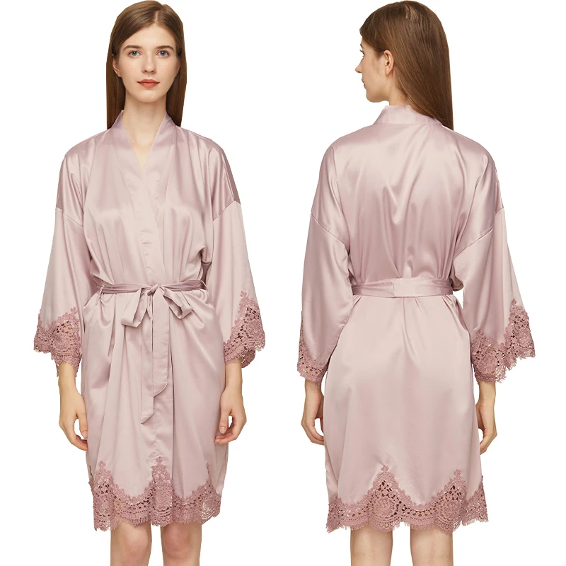 Mauve Bridesmaid Robes Matte Satin Robe Team Bride Lace Robe Polyester White Bride Night Wedding Robe Fashion Dress Women