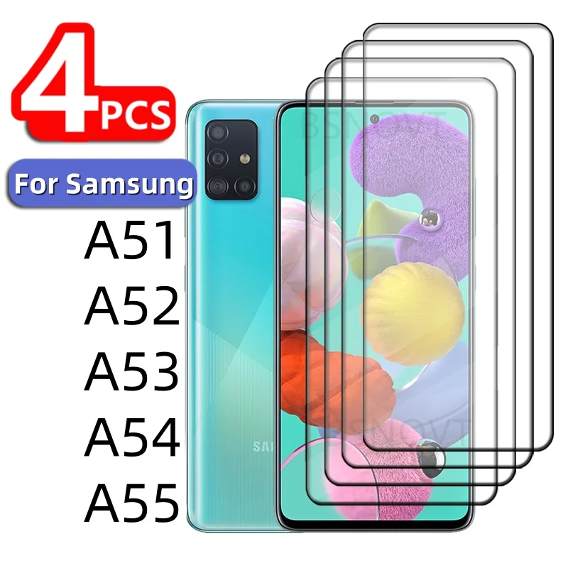1/2/3/4PCS For Samsung A51 Glass Galaxy Tempered Full Cover Glue Screen Protector A52 A53 A54 A55