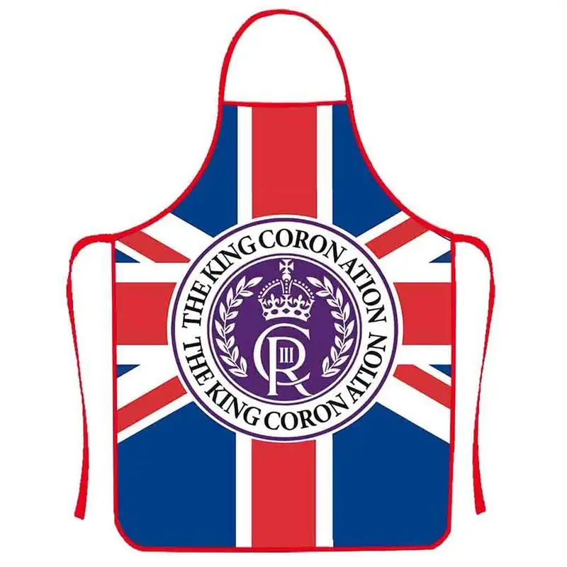 

Union Jack Printed Polyester Apron Portable King Charles Coronation Union Jack Flag Cooking Apron For Kitchen Shop Garden