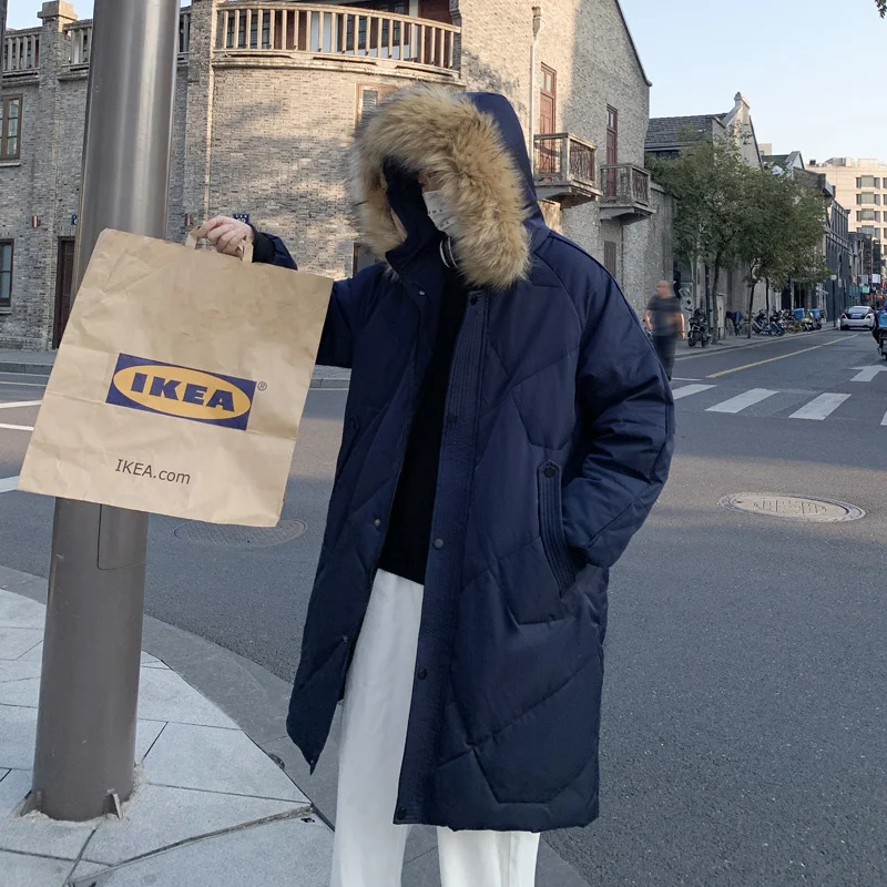 Winter Long Down Jacket Men Warm Fashion Oversize Thick Hooded Coat Men Korean Loose Thicken Jackets Mens Parker Overcoat M-3XL