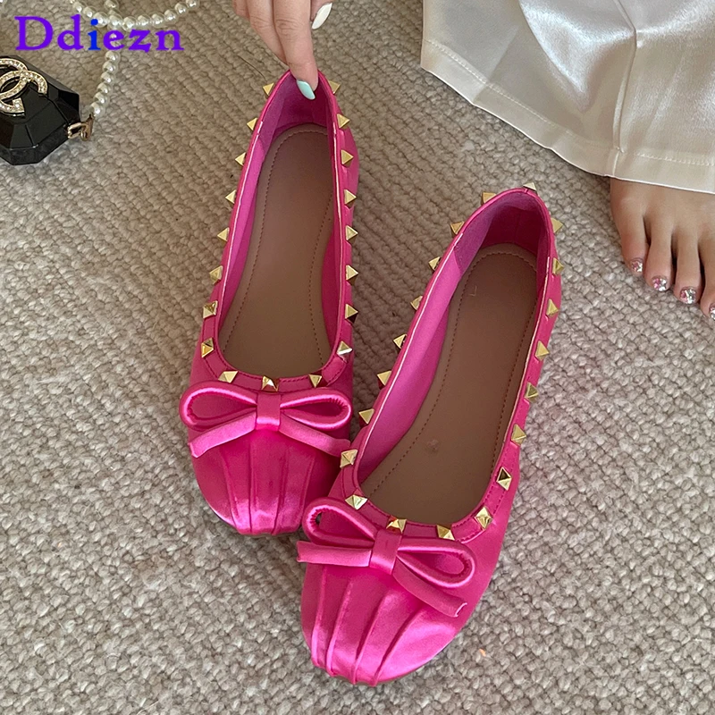 

Women Flats 2023 Butterfly-Knot Autumn Slip-On Ballet Flats Red Lolita Ladies Shoes Female Casual Outside Rivet Mary Janes