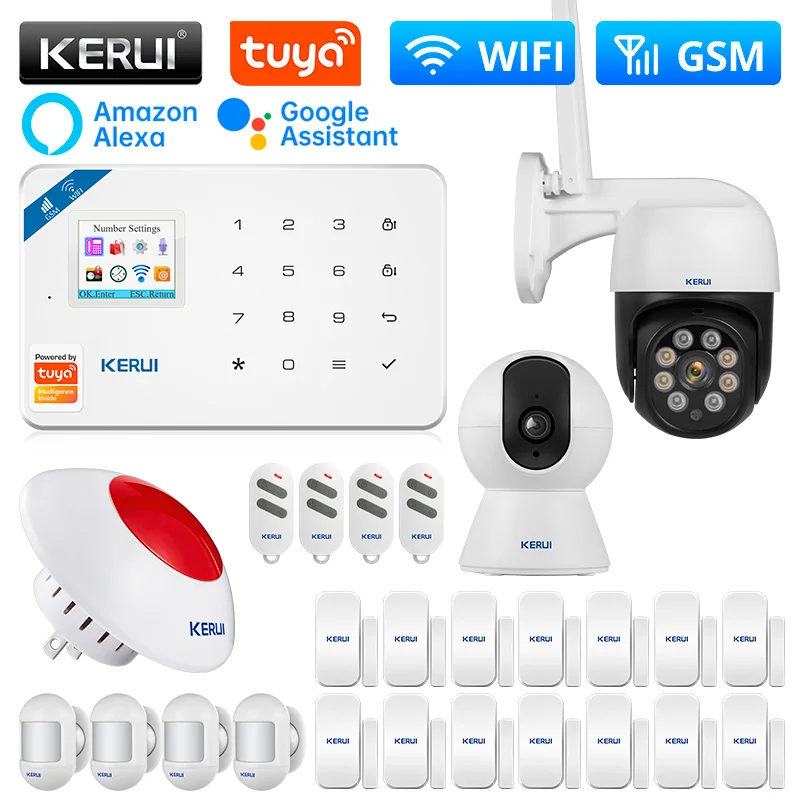 

KERUI W181 сигнализация для дома WIFI GSM сигнализация Поддержка Alexa Tuya умный датчик движения датчик двери детектор беспроводной сирены