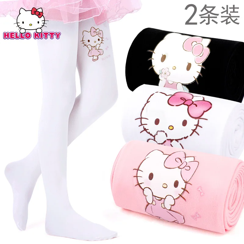 

2PCS hellokitty children's pantyhose spring and autumn thin section girls long tube socks girls bottoming white dance socks