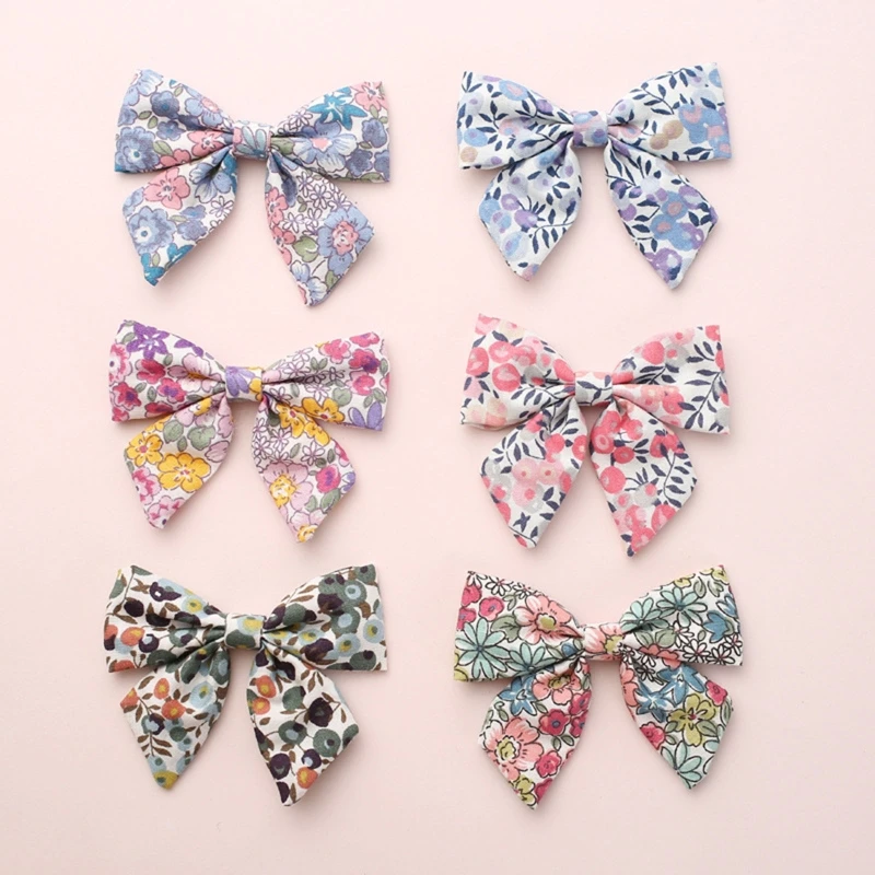

Baby Girls Hair Clips Floral Printing Bows Hair Pin for Children Kids Barrette