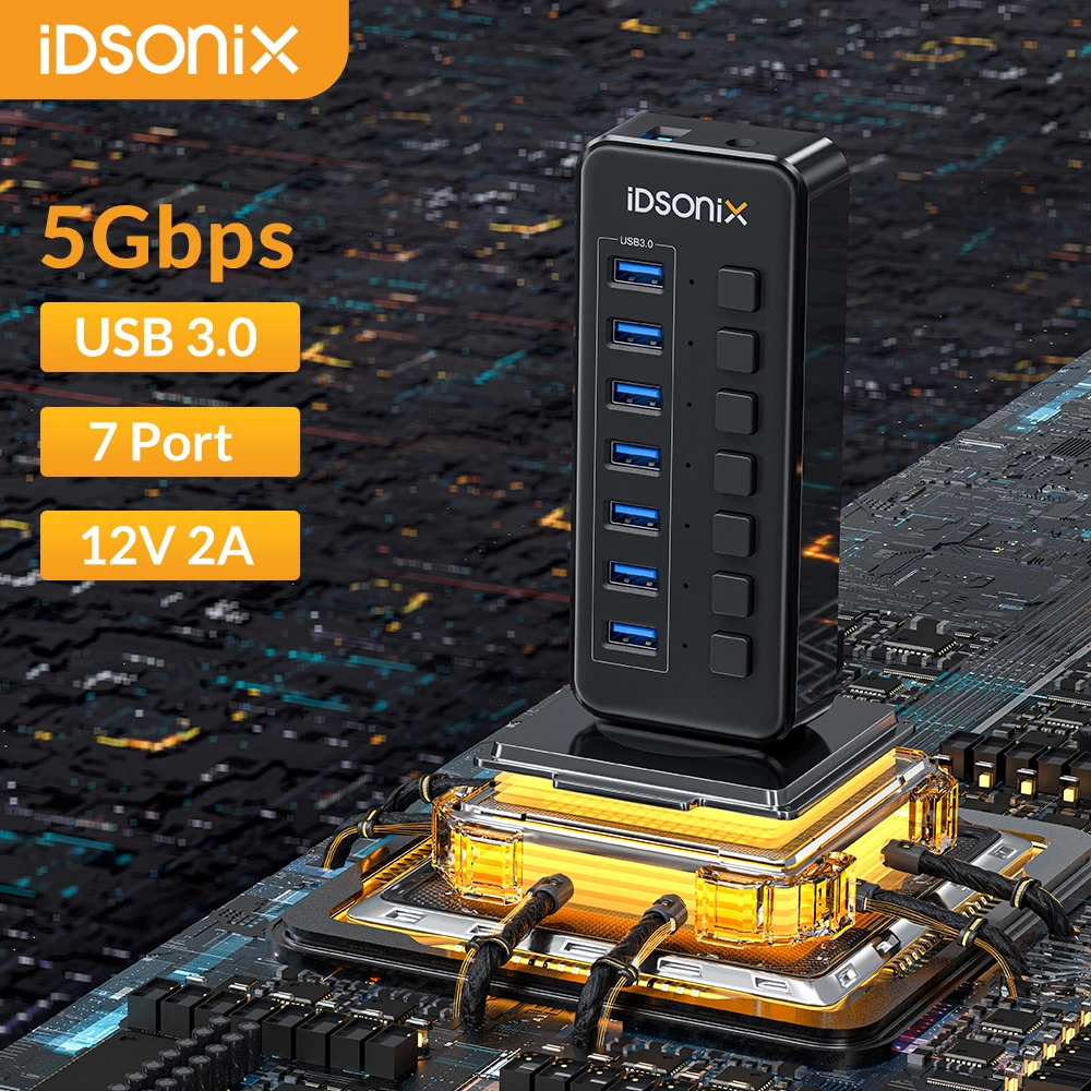 

iDsonix USB HUB 3.0 with Powered Adapter Multiport USB Docking Charging HUB Splitter independent switch for PC Macbook Computer
