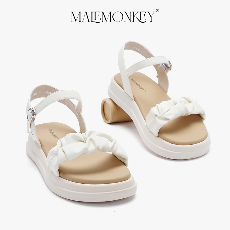 MALEMONKEY Luxury Sandals Women Platfrom 2023 New Summer Retro Non-slip Flats Sandals Round Toe Roman Female Shoes Handmade