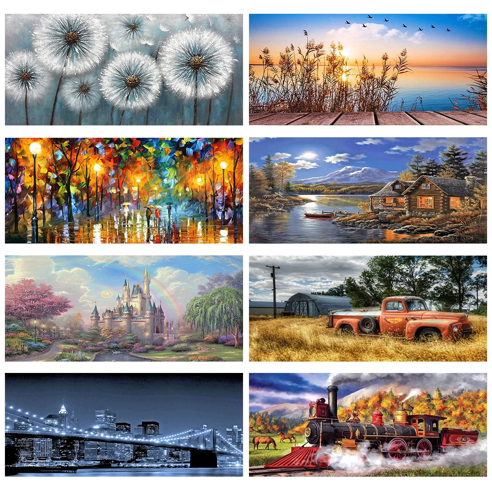 

Алмазная 5D картина «сделай сам», полноразмерный природный пейзаж, автомобиль, поезд, мост, дом, мозаика, вышивка ручной работы, домашний декор, 40 Х80 см