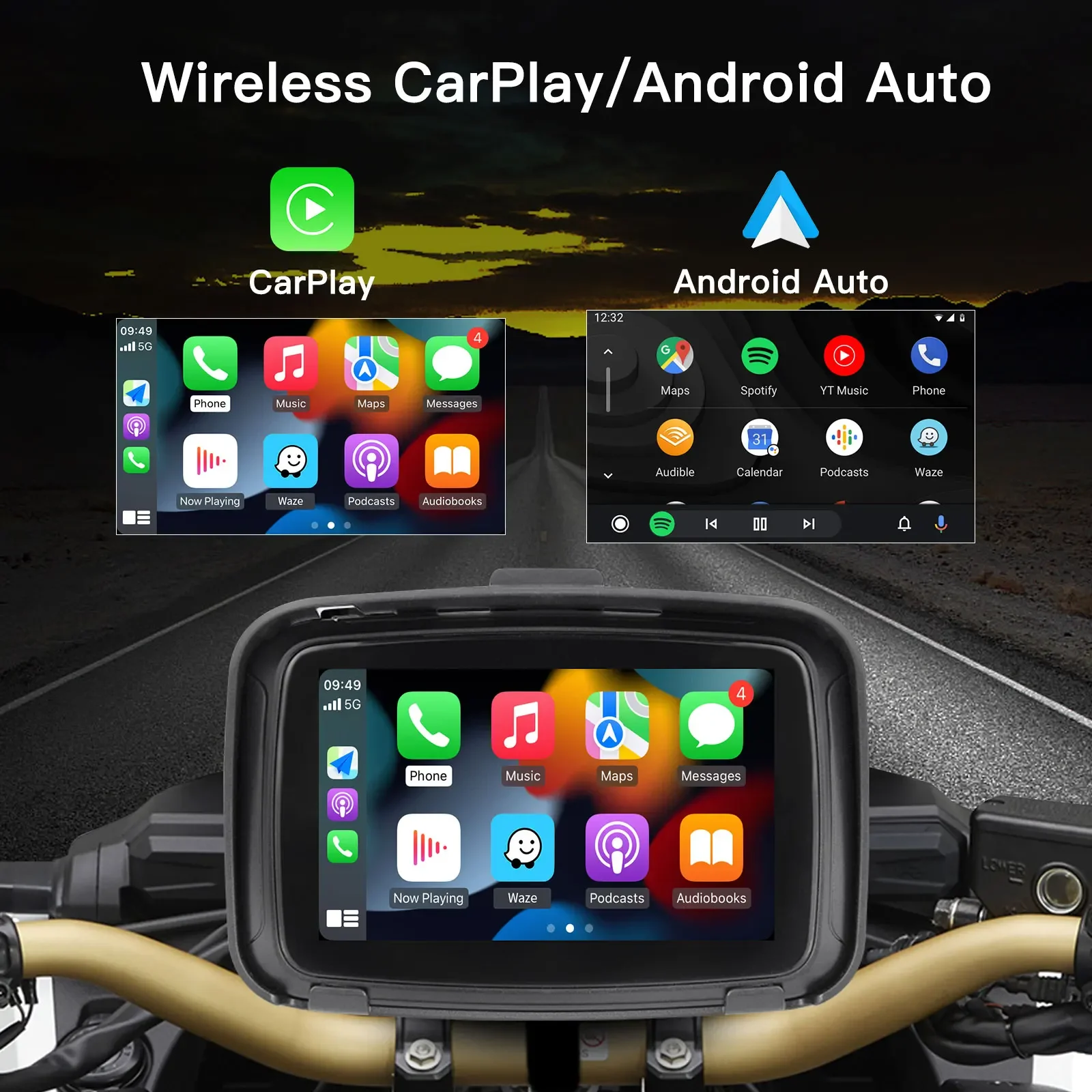 Autoabc 5-дюймовый IPS сенсорный экран портативный мотоцикл Carplay Android Auto GPS-навигация IPX7
