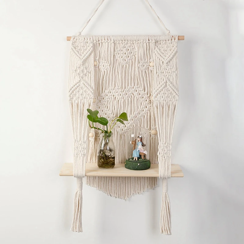 

Bohemian Decor Wall Hanging Shelf Handmade Tapestry Cotton Rope Rack Plant Holder Home Decoration For Room Decor