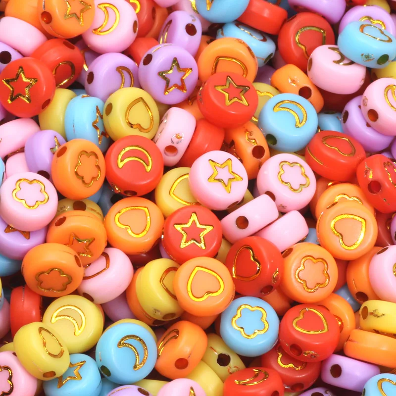 7 мм 100 шт. разноцветные плоские круглые бусины смешанные звезды цветы сердце