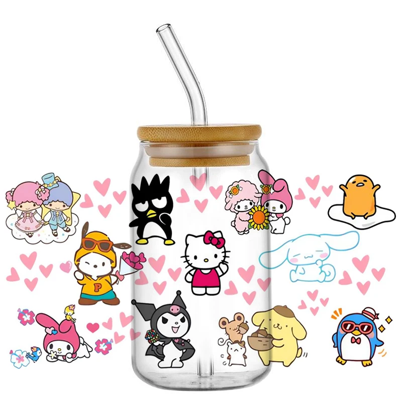 Miniso Hello Kitty Kuromi с подругой дизайн моющаяся УФ DTF чашка обертка для 16 унций Libbey DIY