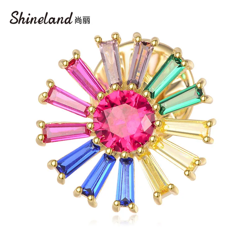 

Shineland Bohemian Colorful Flower Crystal Brooches for Women Coat Brooch Pin Sweater Accessories High Quality Children Gift