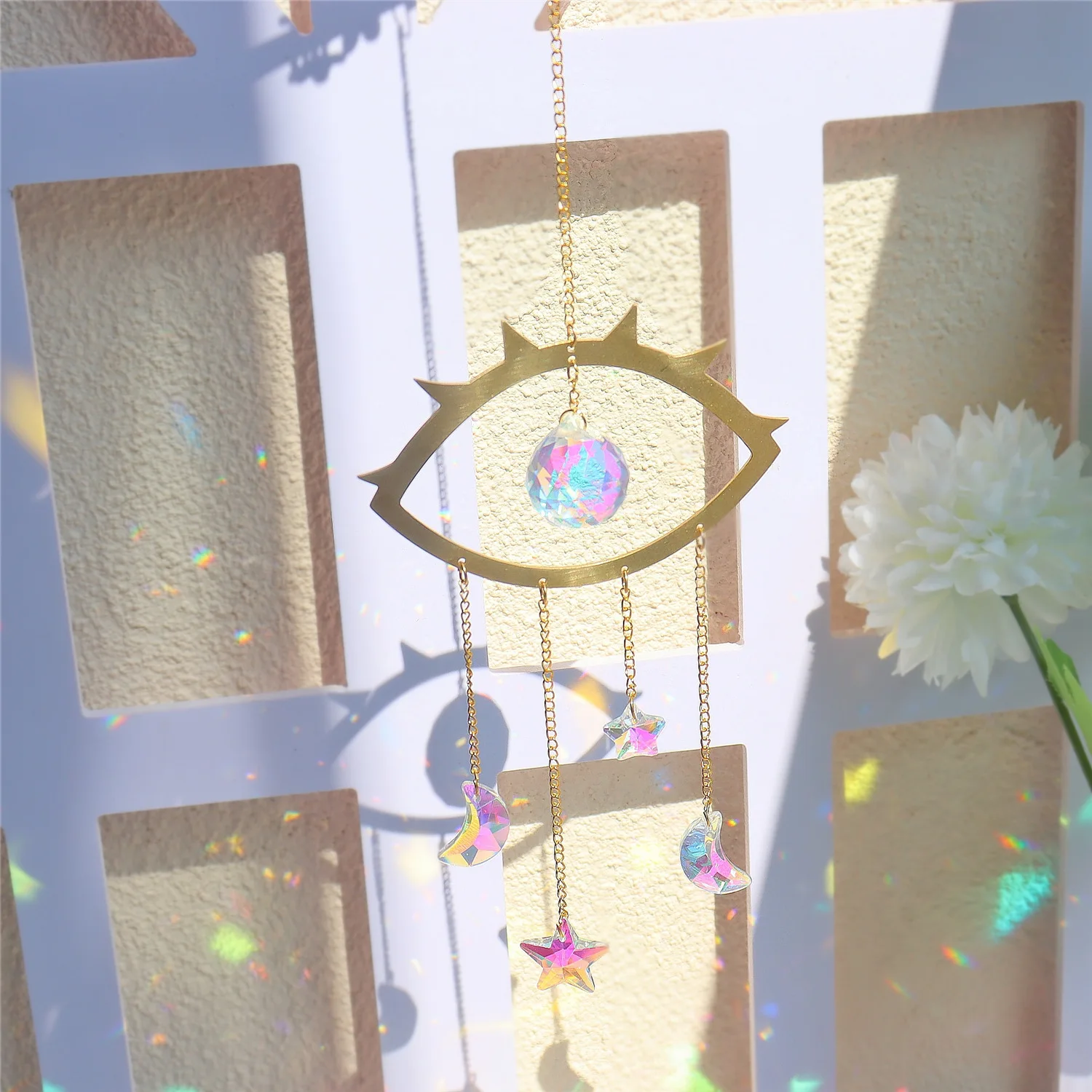 

Eyes Pendant Suncatcher Moon Star Crystal Wind Chime Rainbow Hanging Glass Prism on the Window Light Sun Catcher Garden Decor