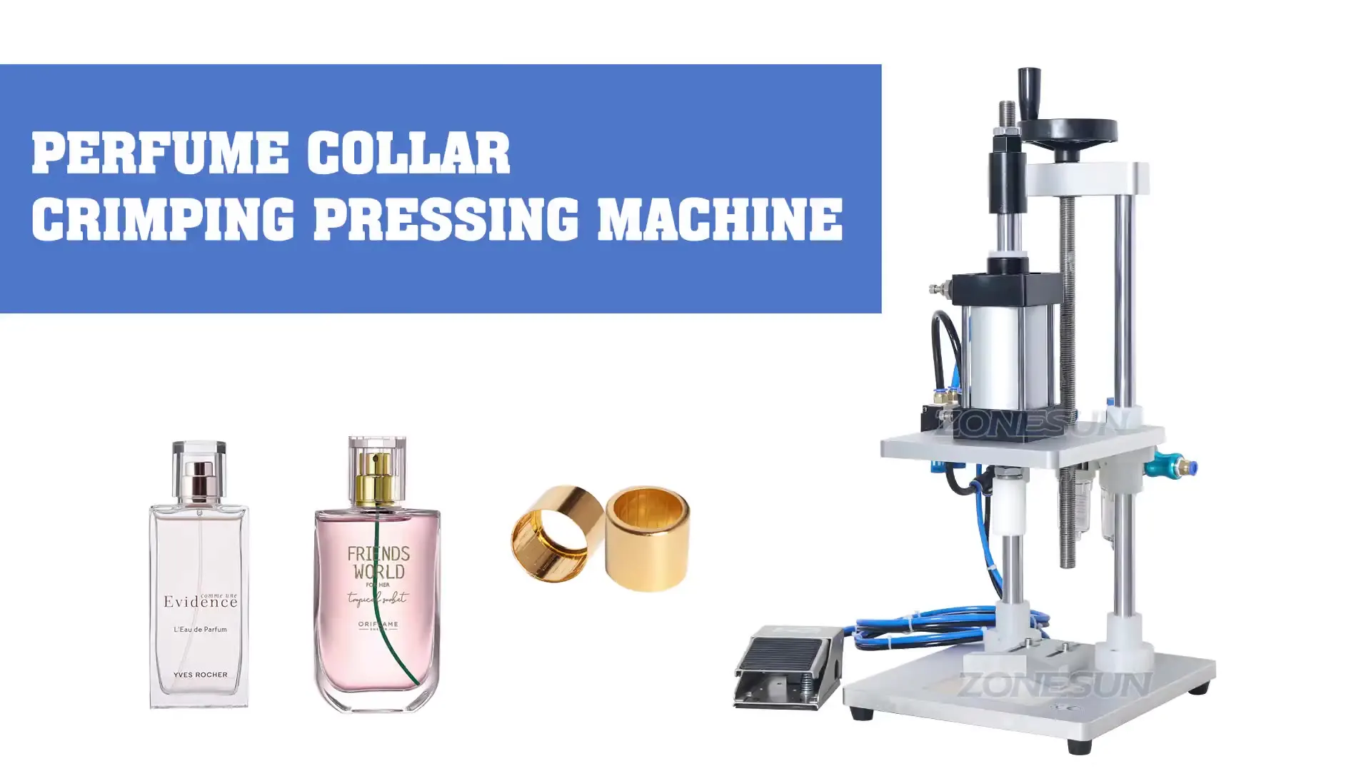 

ZONESUN ZS-GK5 Pneumatic Desktop Perfume Collar Ring Small Bottle Crimping Pressing Machine Perfume Glass Bottle Capping Machine