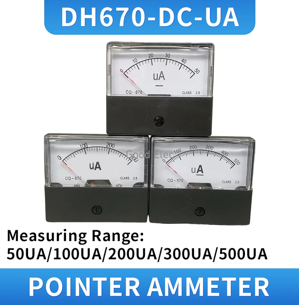 DH-670 DC uA Аналоговый микроамперметр Панель Амперметр Измеритель тока Тестер 50uA 100uA