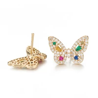 korean version micro inlaid color zircon butterfly pendant earrings copper plated 14k gold jewelry accessories