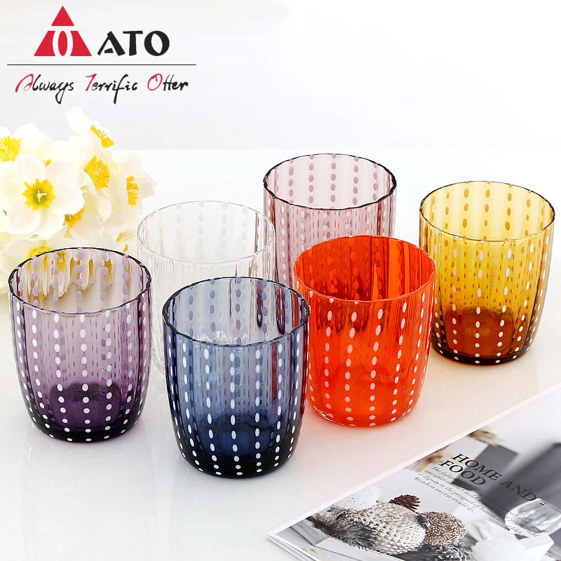 ATO Wave point unique design colorful glassware Hand Blown Glass Cup hand blown glass tumbler