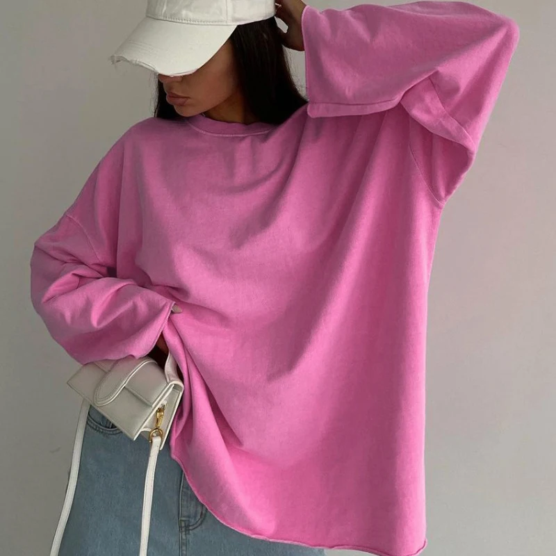 

Женская футболка с длинным рукавом и круглым вырезом, свободного покроя