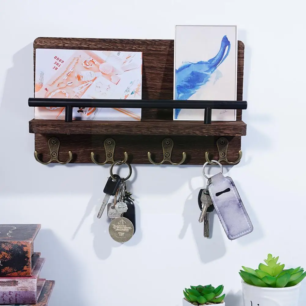

Key Holder Wall Mounted Mail Holder with 10 Hooks and Key Wooden 2 Decorative DIY Hanging Wooden Rack Mail Keychains Q0N5