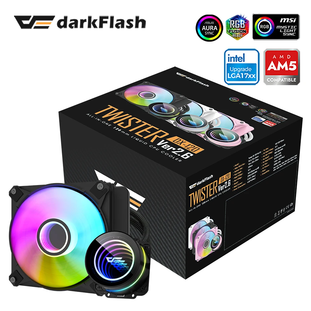 Darkflash 120 мм Infinity Liquid CPU Cooler Space 4 Pin Pwm 3 5V Sync для Intel и Amd
