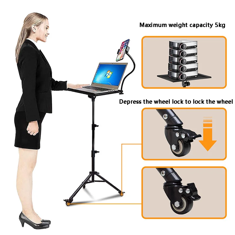 

Universal Wheel Computer Tripod Holder for Phone Floor with Wheels Can Lift The Universal Projector Ring Lamp Triangle Bracket