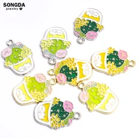 10pcs colorful potted cactus charms cute alloy plant funny pendant for women diy making necklace bracelet jewelry accessories