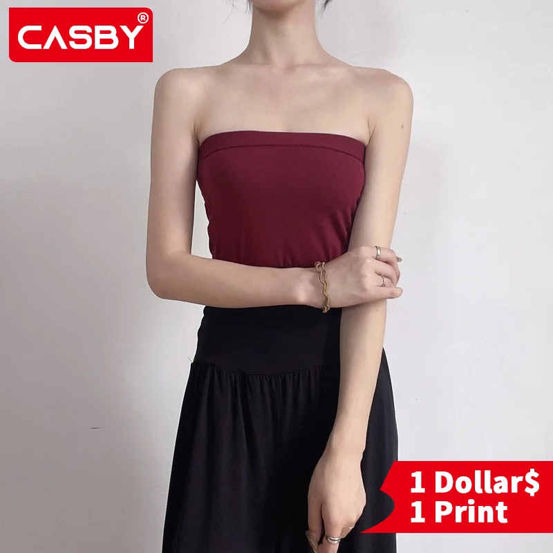 

Custom Logo Tube Tops Women Strapless Summer Sexy Hip-hop Girls Fashion Bralette Slash Neck Sleeveless Elasticity Simple Tops