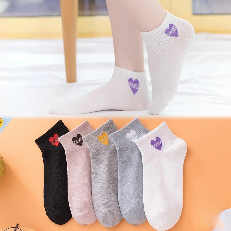 

Lady Socks Breathable Cotton Socks Japanese Harajuku Kawaii Love Heart Sock Shallow Mouth Sweet and Cute Women Socks Cycling