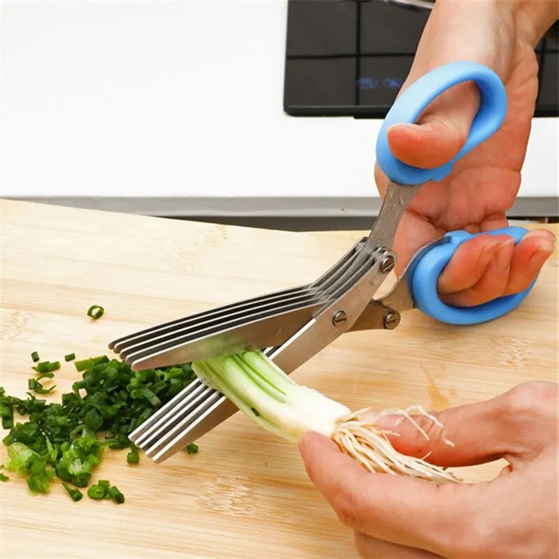 

Multifunctional Muti Layers Stainless Steel Knives Kitchen Scissors Scallion Cutter Herb Laver Spices Cook Cut Scissor Tools