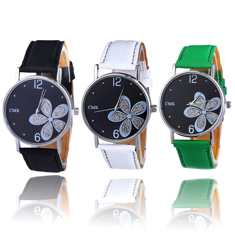 

Women Casual Quartz Watches Female Dial Wristwatches PU Leather Strap Bracelet Watch Fashion Simple Floral Analog WristWatch