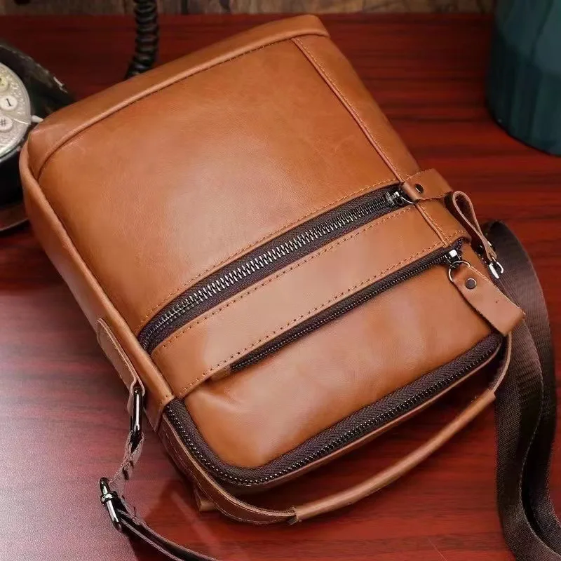 New Luxury Men Genuine Leather Shoulder Messenger Bag Retro Cowhide Crossbody Bag Casual Phone Bag For Male