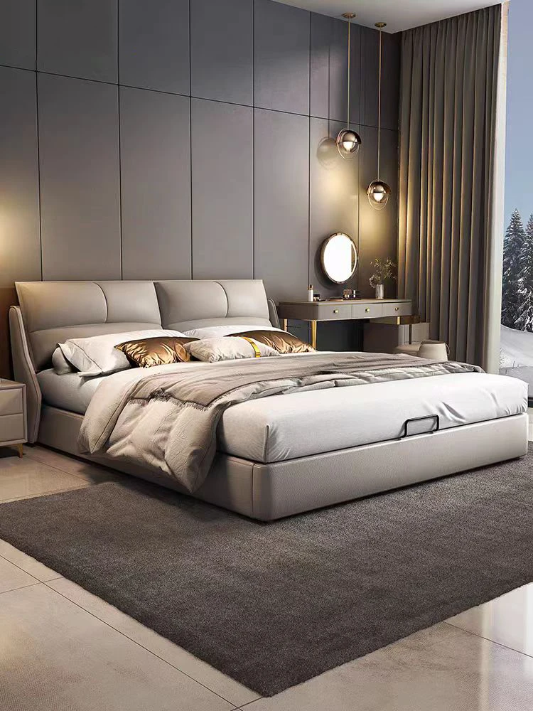 Роскошная кожаная кровать в итальянском стиле современная для спальни двойная