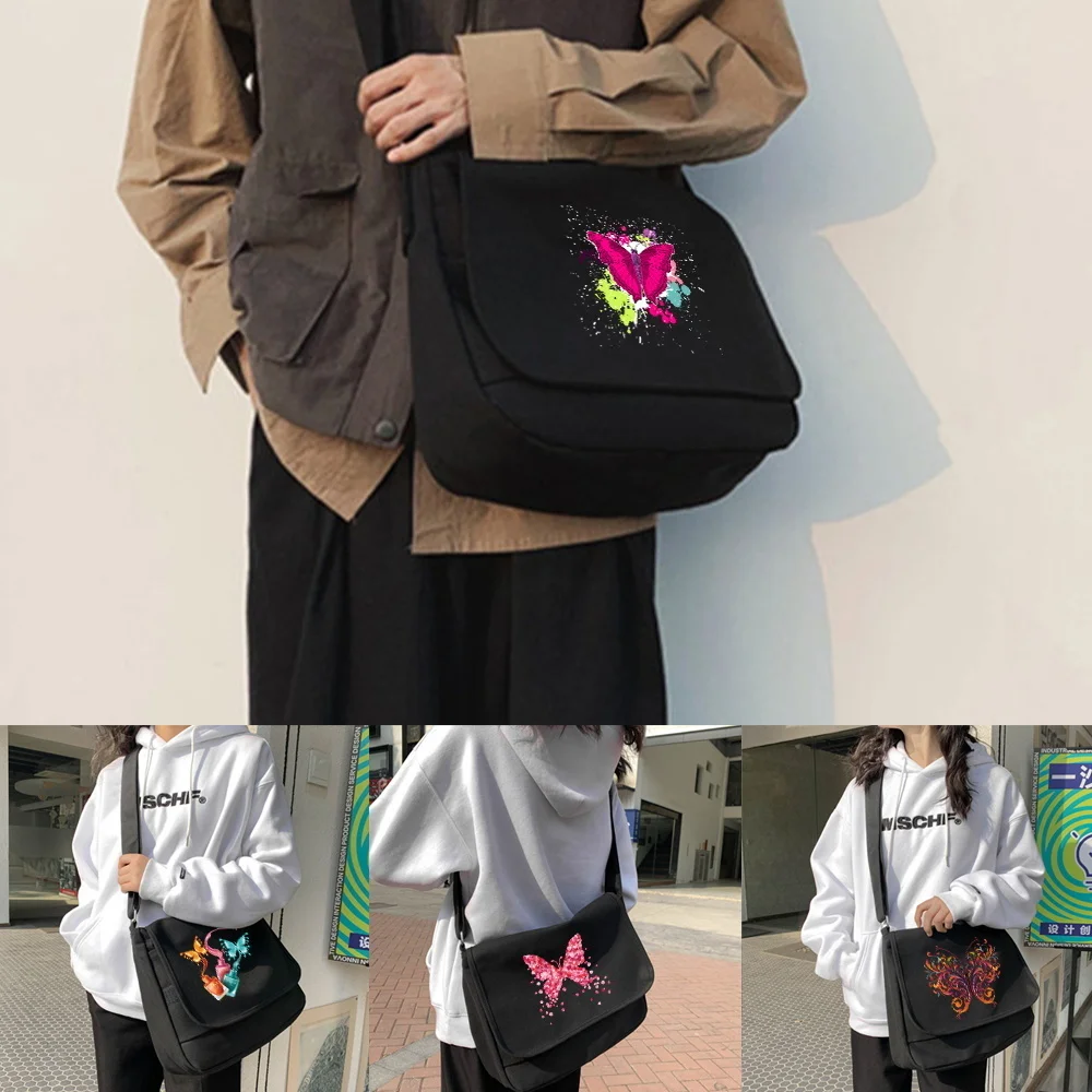 

Bag Canvas Shoulder Bags Diagonal Bag Youth Satchel Women Messenger Bags School Envelope Pouch Butterfly Pattern