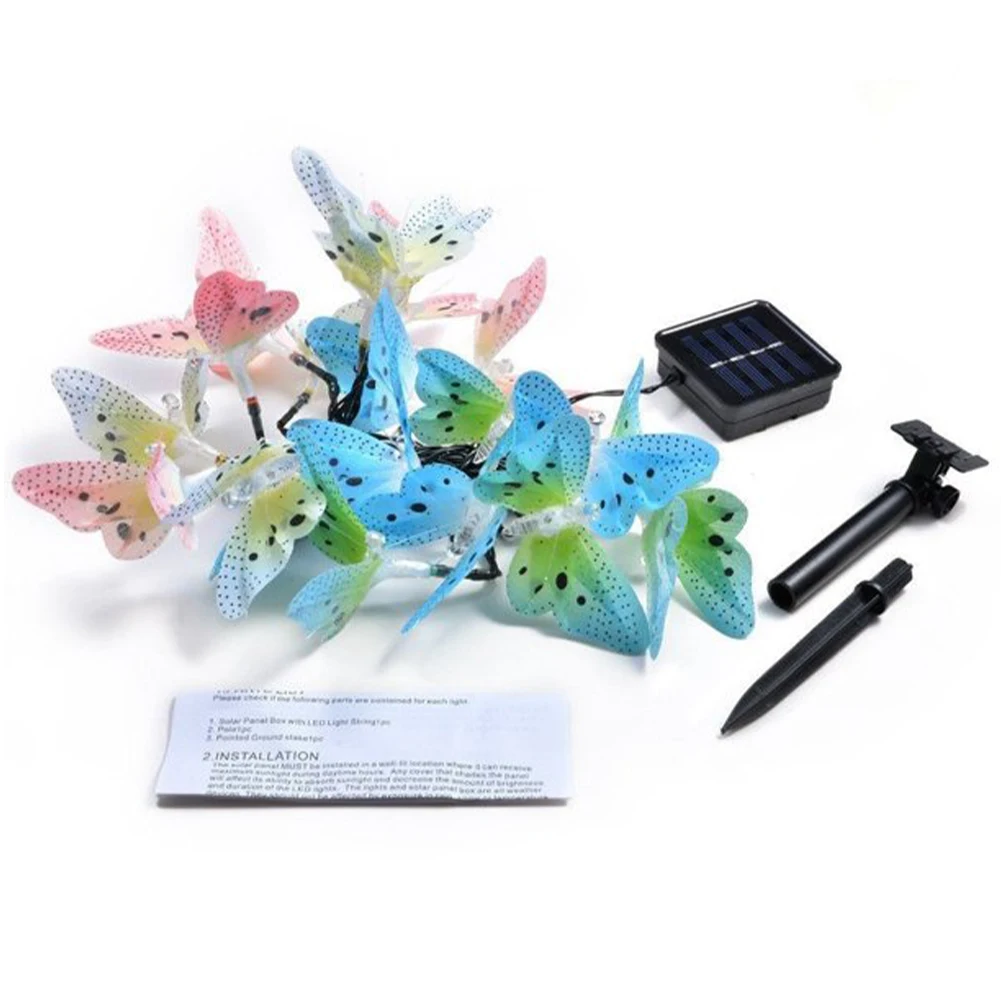 

12 LED Indoor Outdoor Easy To Install 2 Switch Buttons Fiber Solar String Light Ground Rod Garden Decor Balcony Fairy Lamp Night