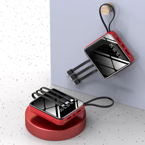 Mini Power Bank 20000 мАч Портативное зарядное устройство с двумя USB-портами Powerbank с USB-кабелем типа C для iPhone 15 14 Запасной аккумулятор Samsung Xiaomi