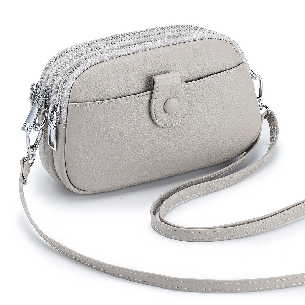 

Women Leather Mobile Phone Bag New Mini Messenger Bag Ladies Luxury Brand Shoulder Bag Large Capacity Three-layer Zipper Soft