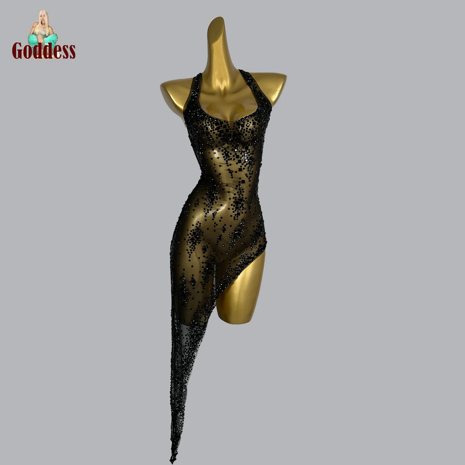 Женское прозрачное вечернее платье необычное для танцев и вечеринок