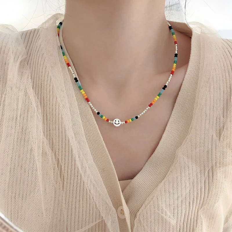 

Colorful Handmade Beaded Short Collar Clavicle Chain Imitation Pearl Necklace for Men Women Girls 2022 New Korean Jewelry
