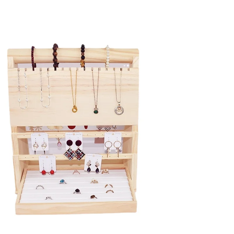 Solid Wood Double-sided Hanging Jewelry Rack Earrings Earrings Storage Rack Necklace Bracelet Jewelry Display Rack Holding