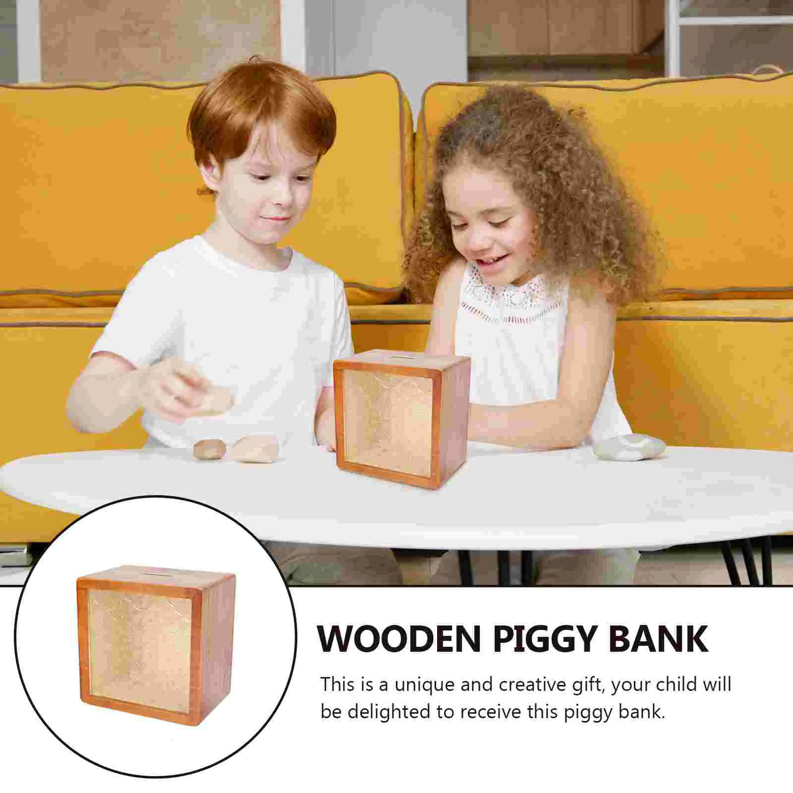 

Wooden Coin Box Sturdy Money Pot Embossing Glass Money Box Delicate Saving Pot